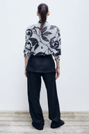 Camisa Gravata em Tricô Jacquard Botânico