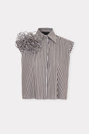 Camisa sem Mangas Tricoline Listrada Herbáceas