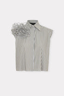 Camisa sem Mangas Tricoline Listrada Herbáceas