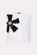 Camisa sem Mangas de Linho Bordado Flor e Ilhós