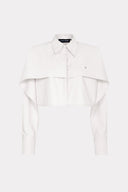 Camisa Cropped Com Manga Sobreposta De Tricoline