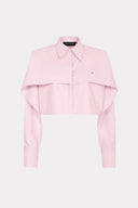 Camisa Cropped Com Manga Sobreposta De Tricoline