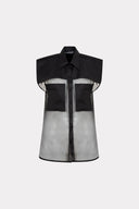 Camisa Sem Manga De Organza De Seda Com Detalhes Em Algodão