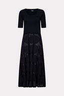 Vestido De Manga Tricô Círculos Nervuras