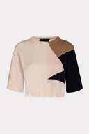 T-Shirt Cropped Intársia Geométrica Localizada
