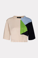 T-Shirt Cropped Intársia Geométrica Localizada