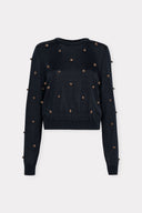 Pull em Tricô Liso Bordado com Poás de Lã