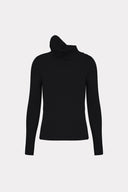 Blusa De Tricô Liso Com Gola Canelada Solta