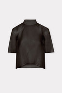 Blusa em Tricô Canelado com Organza de Seda