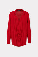 Blusa em Tricô Liso com Mangas e Decote Degagê