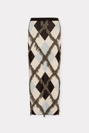 Saia Midi em Tricô Argyle Bordada com Fio de Seda