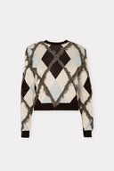 Pull em Tricô Argyle Bordado com Fio de Seda