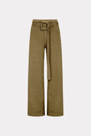 Calça Reta De Tricô Com Cinto