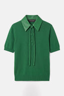 Blusa Polo em Tricô com Gola em Couro Removível