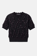 Blusa em Tricô Bordado com Fita em Cetim