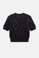 Blusa em Tricô Bordado com Fita em Cetim