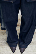 Calça Reta com Basque Removível em Jeans