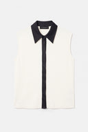 Camisa sem Mangas em Tricô com Detalhes Acetinados