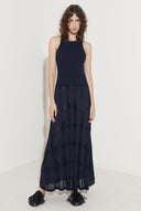 Vestido Longo Tricô Círculos Nervuras