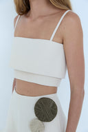 Saia de Sarja Broches Banqueta e Cropped de Sarja