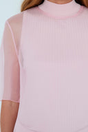 Blusa em Tricô Canelado com Organza de Seda