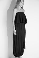 Vestido Decote Reto em Tricô Balonê Torcido com Cinto de Tassel