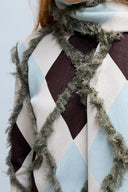 Pull em Tricô Argyle Bordado com Fio de Seda