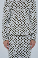 Saia Midi Em Tricô Jacquard Quadriculado