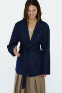 Blazer Jeans Com Tricô