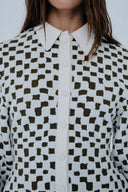 Camisa Acinturada Em Tricô Jacquard Quadriculado