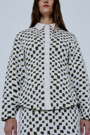 Camisa Acinturada Em Tricô Jacquard Quadriculado