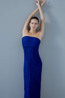 Vestido De Crepe Com Tiras De Tricô