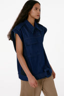 Colete Jeans Com Tricô