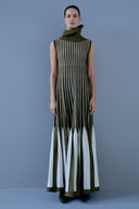 Vestido Tricô Listras Com Gola Removível