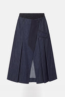 Saia Jeans com Detalhes em Tecido Acetinado