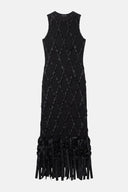 Vestido em Tricô Bordado com Fitas em Cetim