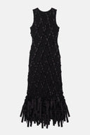Vestido em Tricô Bordado com Fitas em Cetim