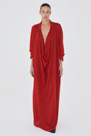 Vestido em Tricô Liso com Mangas e Decote Degagê
