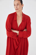 Vestido em Tricô Liso com Mangas e Decote Degagê