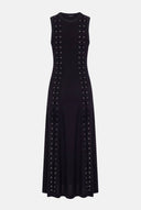 Vestido Midi em Tricô Trançado com Ilhós